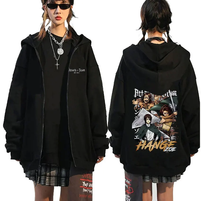 Anime Attack on Titan Hanji Zoe gráfico cremallera Sudadera con capucha hombres mujeres dibujos animados Manga Merch chaqueta con cremallera abrigo masculino sudaderas con capucha de gran tamaño