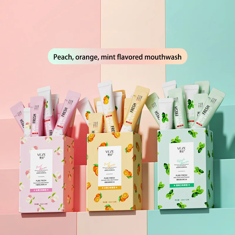 

Refreshing Mouthwash Gentle Cleansing Mint White Peach Teeth Oral Portable Care Removel Beauty Mouthwash Stain 10ml*20 Pieces