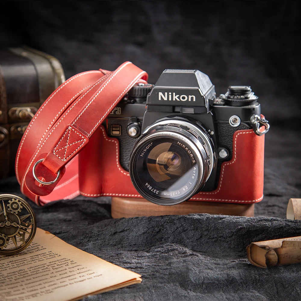 니콘 F3 FE2 F3AF DF F3TF F3HP FM2용 FM2 보호 케이스, 정품 가죽 DF 하프 케이스 F3 하프 백 수제 카메라 가방