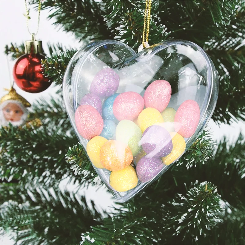 

5Pcs Christmas Transparent Heart Balls DIY Filling Candy Gift Boxes Xmas Tree Decoration For Home Birthday Wedding Decoration