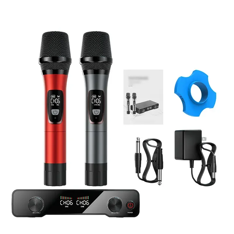 

Professional UHF Wireless Microphone System 2 Channel Metal Microphone for Singing Home Karaoke Church Wedding