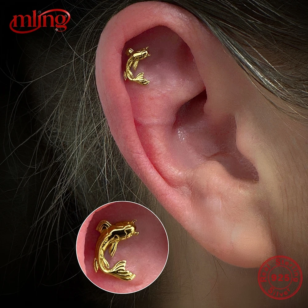 

MLING 1PC S925 Sterling Silver Whale Tail Piercing Earring For Women Ins Cartilage Helix Conch Hypoallergenic Jewelry Gift