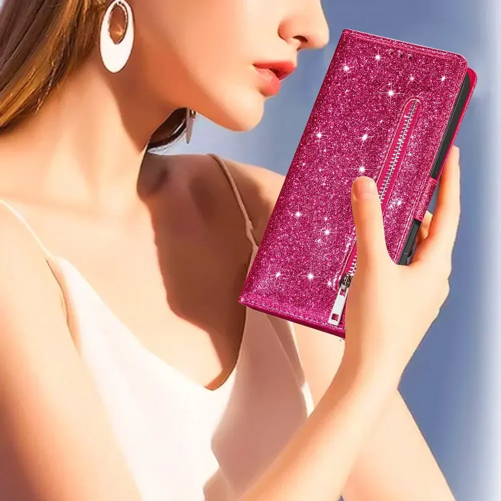 Per Redmi Note 13 Pro 5G 4G Flip Case Bling Zipper Wallet Book Funda Xiaomi 13 Pro 12T 11T 12x12 s 10 T Mi 10 T 11 Lite 13 Plus