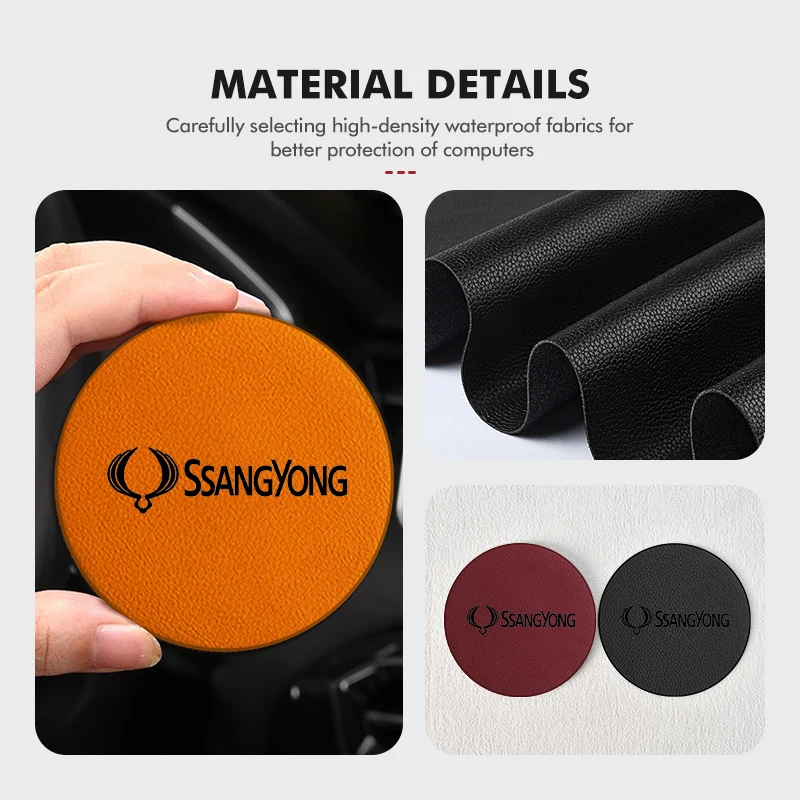 2Pcs Leather Car Coaster Water Cup Slot Mat Anti-slip Pad For SsangYong Rexton Kyron Torres 2024 2023 evx 2012 Actyon Korando