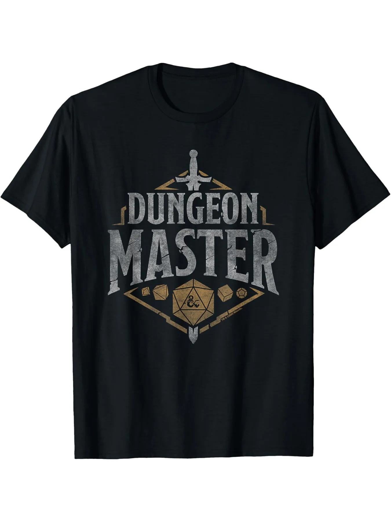 Dungeons & Dragons T-Shirt-Vintage or imprimé D20 dés et épée croisée conception hommes noir décontracté T-Shirt à manches courtes