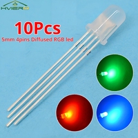 10PCS Emitting Diodes LED Lamp Bulb Light Mini 5mm Round 4pin Diffused RGB Tri-Color Common Cathode Red Green Blue Multipurpose