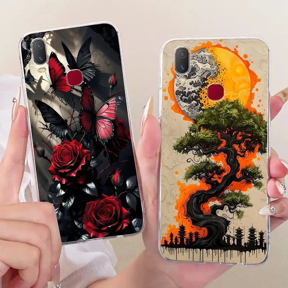 غلاف لهاتف Vivo Y11 2019 غطاء شفاف لطيف على شكل قطة على شكل فراشة فاخرة 2D مطلي حافظة هاتف ناعمة لهاتف Vivo 1906 Funda