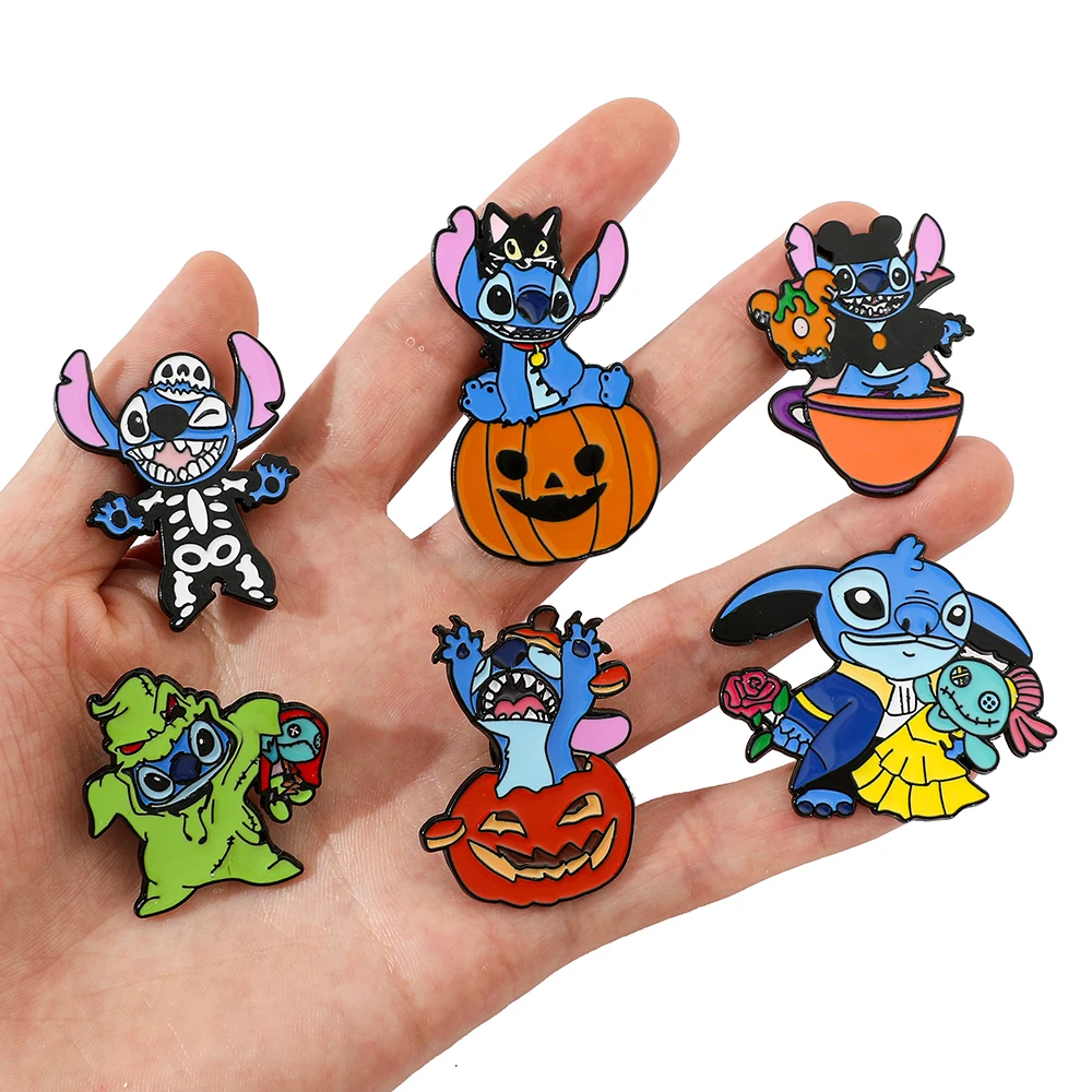 Criativo Halloween Cartoon Broche, Abóbora Esqueleto, Ponto Esmalte Pin, Emblema De Metal, Jóias Roupas, Acessórios Mochila, 6 Pcs