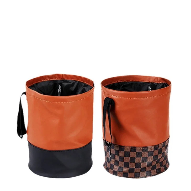 Car Garbage Bin Foldable Garbage Storage Box Leather Waterproof Chair Back Hanging Car Garbage Bin