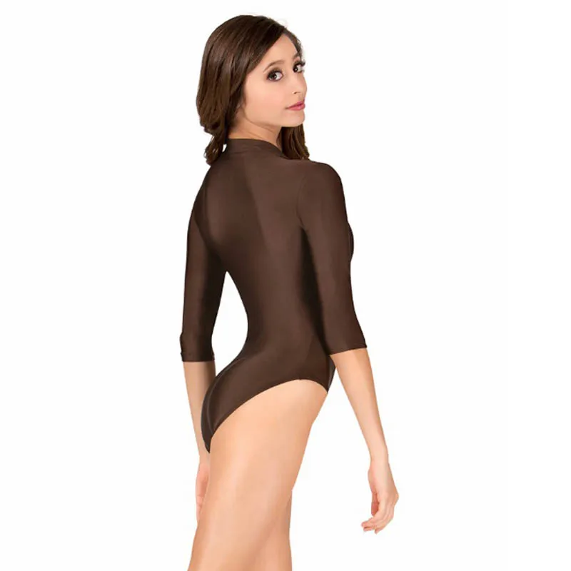 Speerise Women Dance Leotard Performance Ballet Leotards for Adult Bodysuit Turtleneck Front Zipper Nylon Spandex Tops Yoga Gym