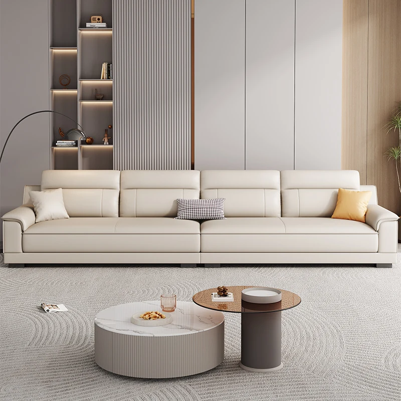 Japandi Beige Living Room Sofas Leather Design Wooden Luxury Lounges Sofas Daybed Modern Nordic Divano Letto Home Furniture