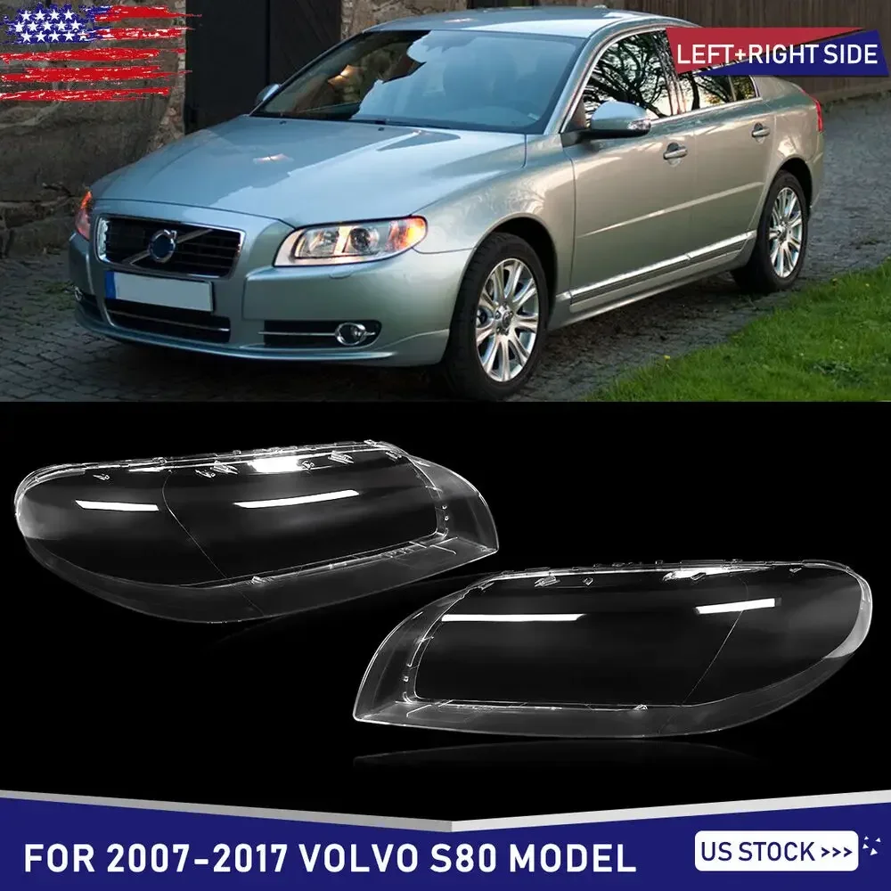 2Pcs For Volvo S80 2007-2016 Left & Right Side Headlight Lens Covers Replacement