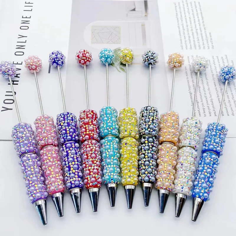 50pcs Rhinestones Bead Pen Beadable Ballpoint Pen Smooth Writing 1.0mm Rollerball Pens School Office Supplies Korean Stationery