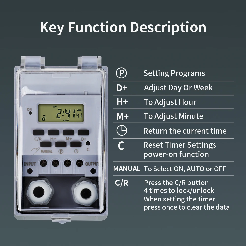 مفتاح مؤقت TNCE 30A، وحدة تحكم في الوقت 220 فولت مقاومة للماء، يتم ضبطها إلى ثوانٍ، 32 مجموعة من الموقت تشغيل وإيقاف، للضوء، مضخة مياه