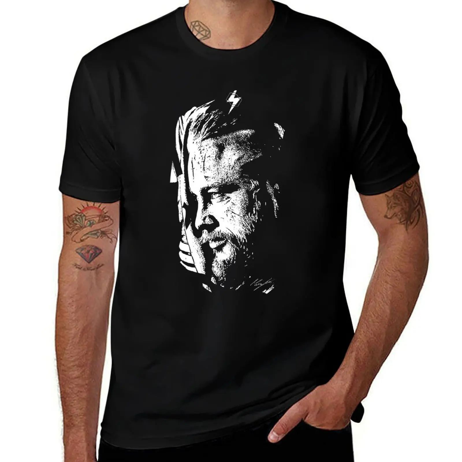 VIKINGS RAGNAR White on Black T-Shirt Soft Touch Basic Cotton T-Shirt