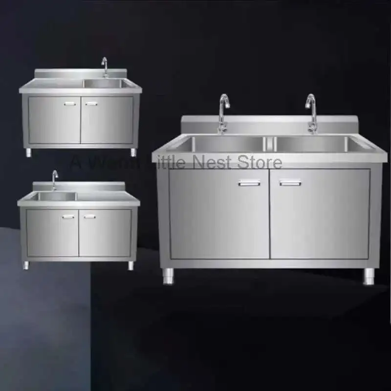 

Floor-standing Integrated Vegetable Washbasin Stainless Steel Kitchen Sink Cabinets Commercial Kitchen Washing Sink with Bracket