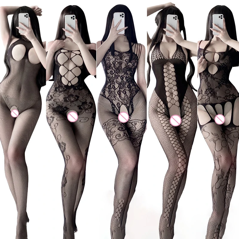 Women Sexy Crotchless Lingerie Erotic Porn Fishnet Hollow Out Teddy Female Mesh Open Crotch Bodysuit Sex Bodystockings 15 Styles