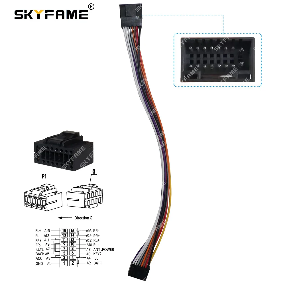 SKYFAME Car 16pin Extended Line Extend Wiring Harness Adapter For Android Radio Power Cable