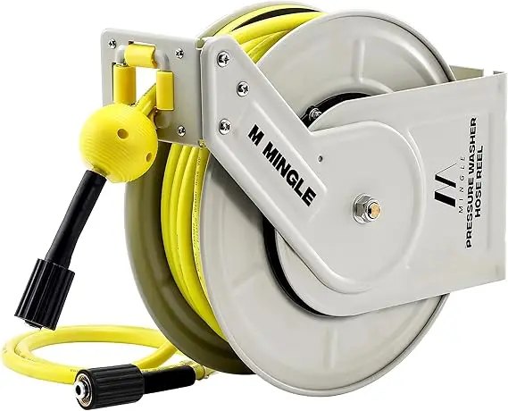 

Professional Heavy Duty Hose Reel 1/4 60ft Retractable Pressure Washer Hose Reel Auto Rewind Hose Reel