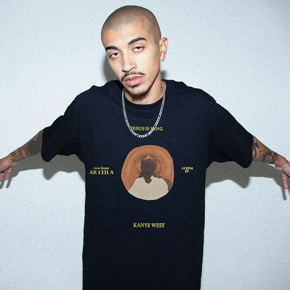 

Frog Drift Fashion Streetwear Kanye West Loose Oversized Jesus Is King Summer Navy Tee Tops t shirt For Men