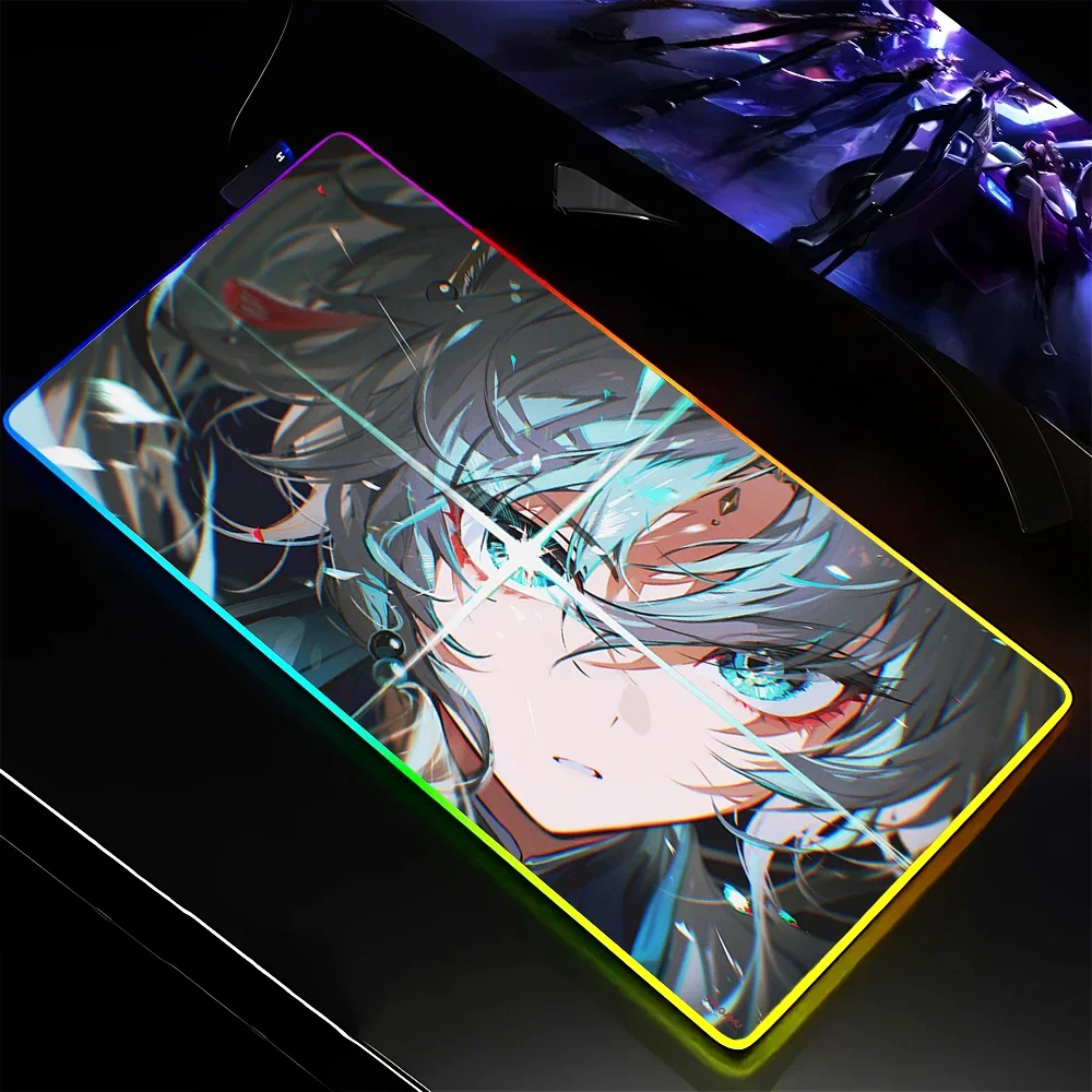RGB Large Gaming Mousepad Honkai Star Rail Anime Mouse Pad Game LED Colorful Rubber Mat Laptop Desktop Game Xxl Deskmat 50x100cm