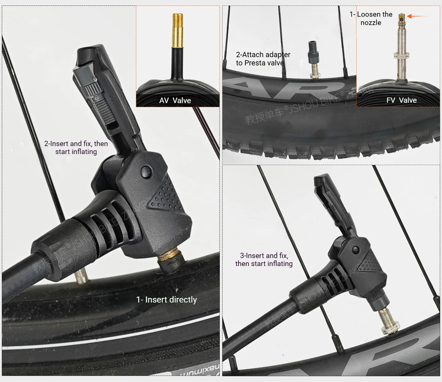 JSHOUBIKE Pumpenadapter, passend für 3 Ventile (Schrader/Presta/Dunlop), kompatibel mit 8/10 mm Schlauch, Ersatz für manuelle und elektrische Pumpen – Detail 6