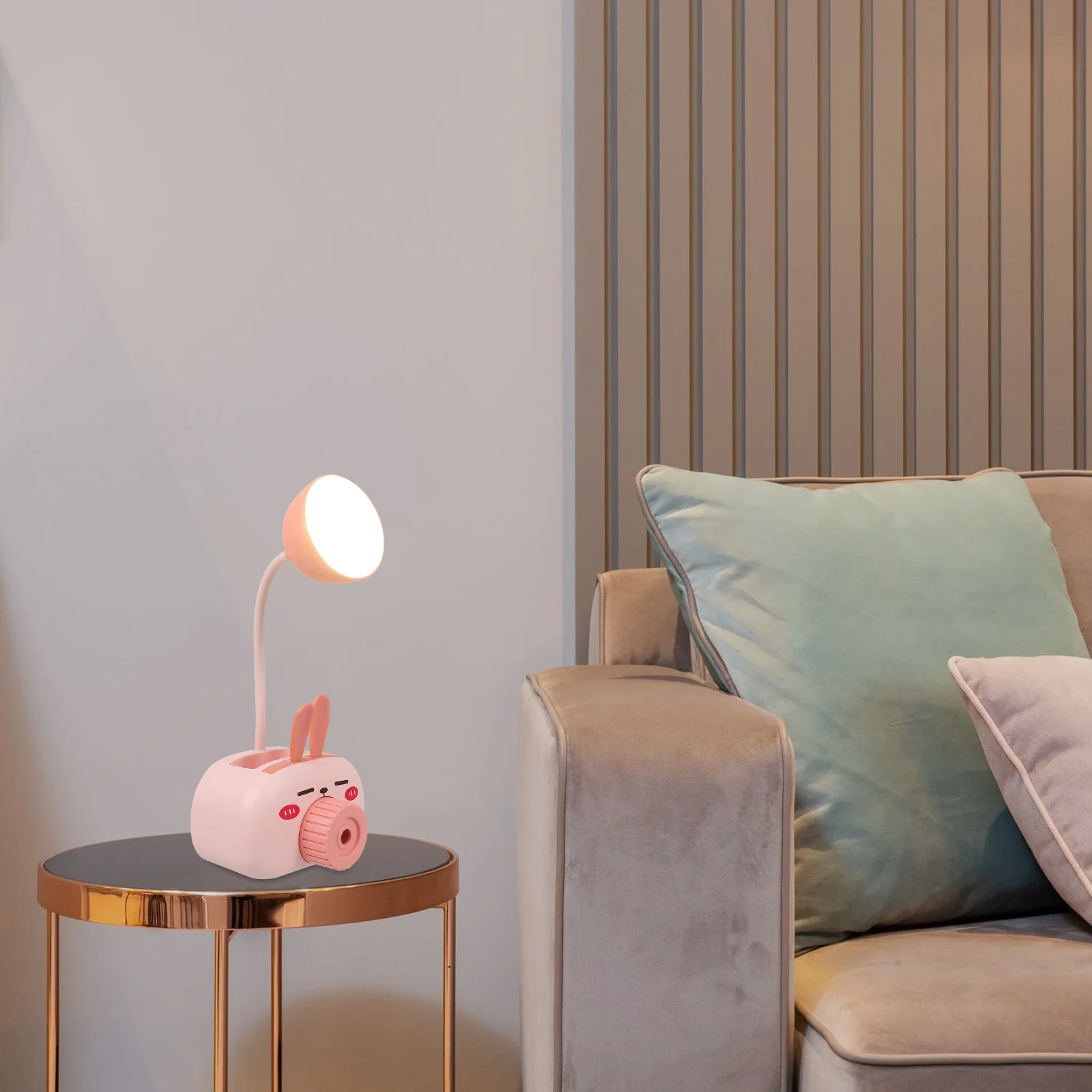 

1Pcs Mini Rabbit Desk Lamp Durable Plastic Table Light Portable Desktop Storage Holder Bedroom Night Light Multifunctional Decor