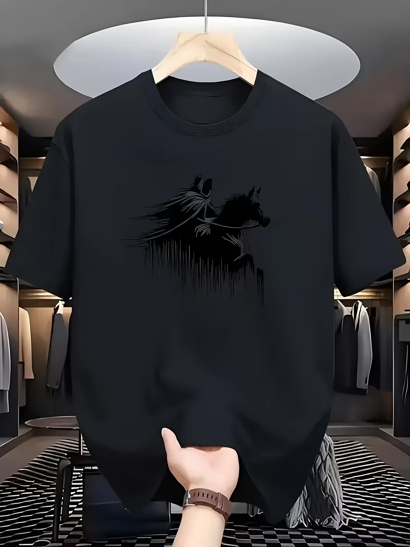 Horse Print T-Shirt - Soft Breathable Round Neck Casual Summer Shirt with Equestrian, Suitable for Casual Attire