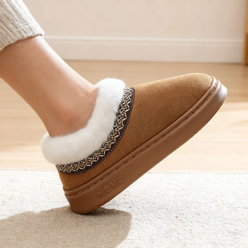 

1pair New Ethnic Style Fashion Cotton Shoes Winter All-inclusive and Hair Mouth Design Indoor and Outdoor Warm and Non-slip Drag
