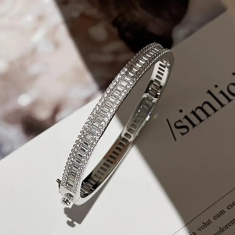 Light Luxury Boundless Ladder inlay Full Diamond bangles silver 925 Starry Sky Bracelet Suitable for Daily Jewelry Gifts Wedding