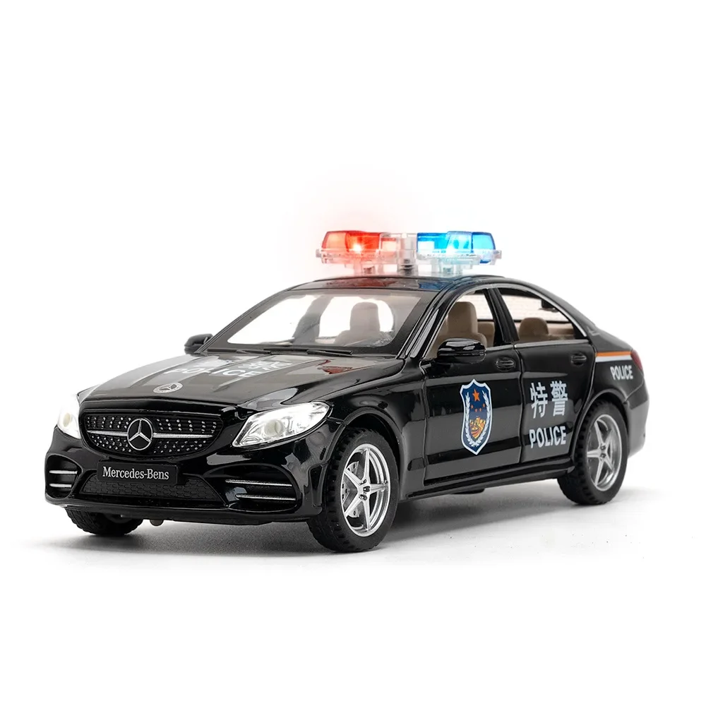 

1:32 Mercedes-Benz C260 police car Diecast Car Metal Model With Light And Sound Pull Back car Alloy Toy Collection For Gift A629