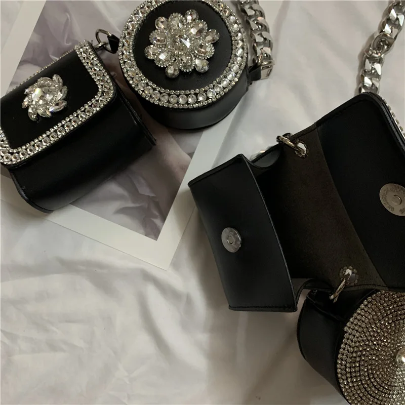 2 Peça Diamante Studded Saco das Mulheres Roupas Decorar Mini Crossbody Sacos Designer De Luxo Feminino Carteira Cadeia Bolsa de Ombro Bolsa