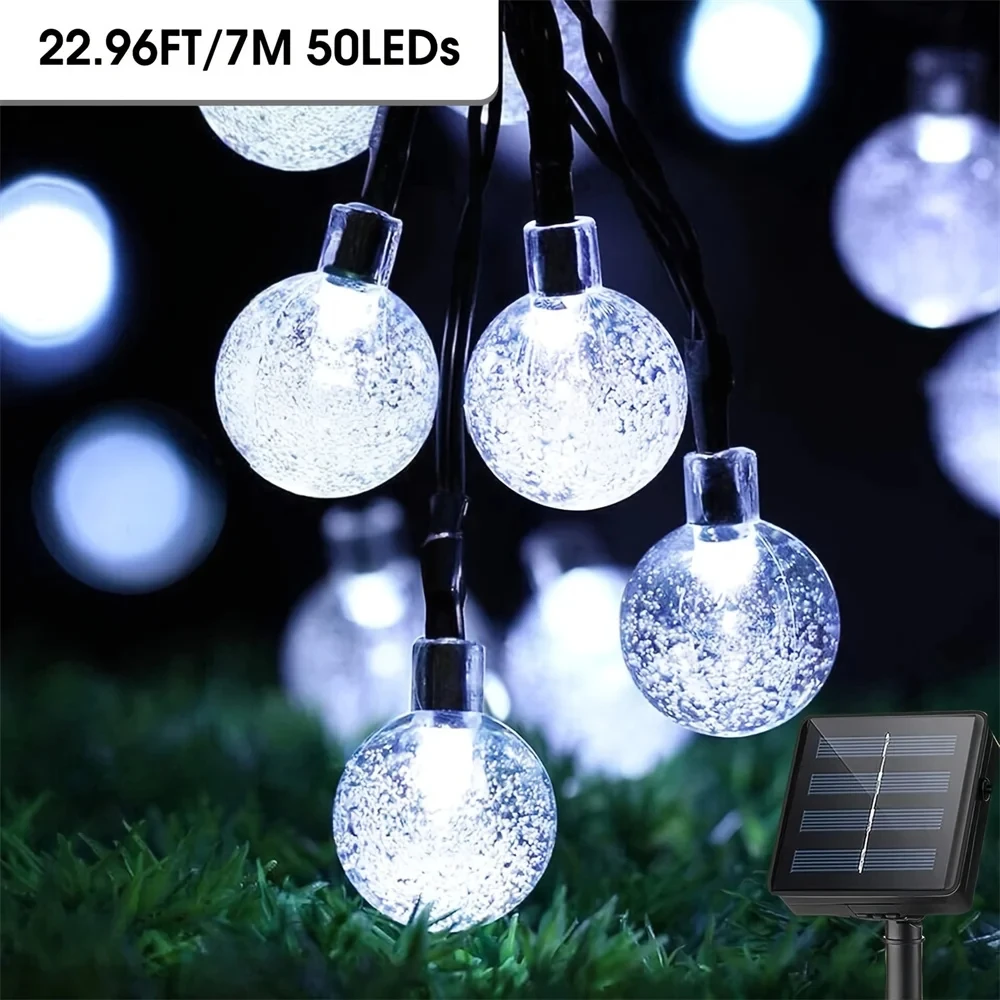 LED Crystal Globe Solar String Lights, Luzes impermeáveis ao ar livre, Decoração do Dia das Bruxas, 8 modos de iluminação, 100LEDs