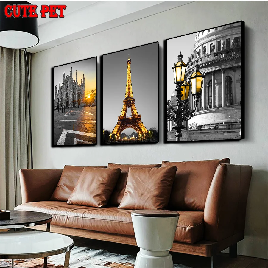 French city architecture 5D Diamond Painting Eiffel tower mosaic full square drill embroidery cross stitch rhinestone decor 3PCS