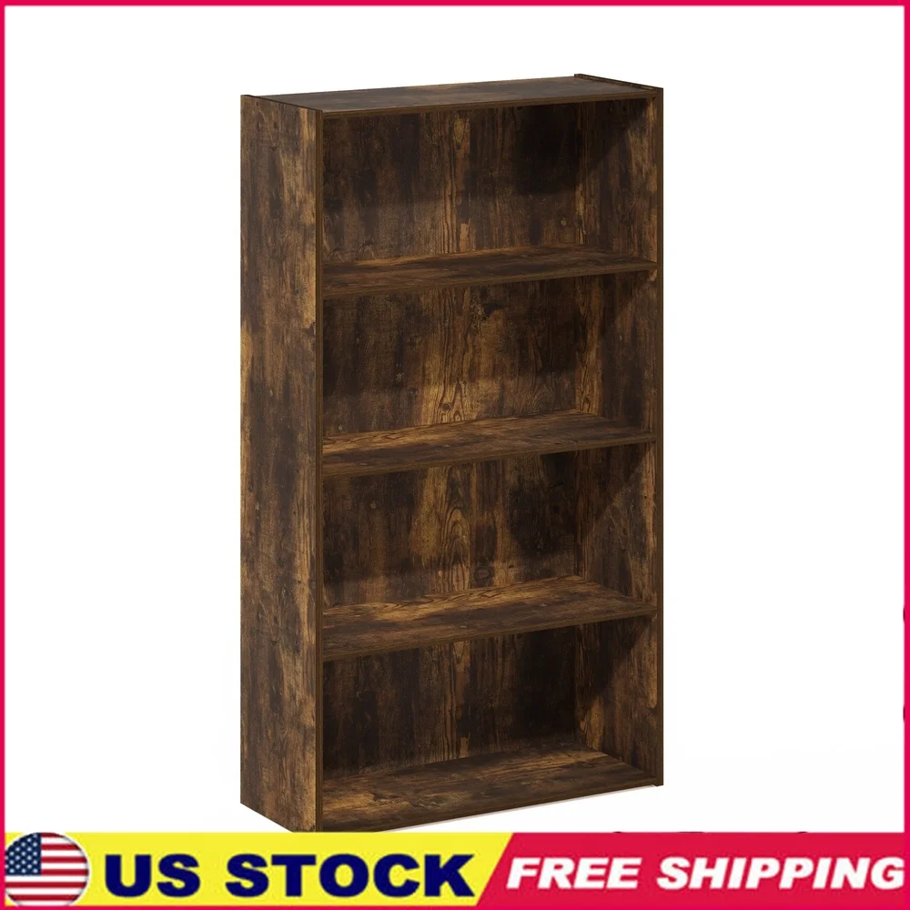 

4 Tier Open Shelf Storage Unit Amber Pine Durable Particle Board Bookcase Easy Assembly Vertical Display Unit Ideal Living Room