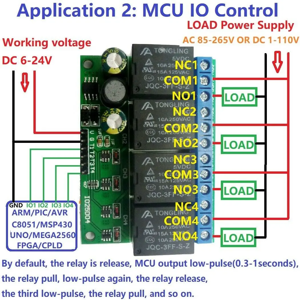 

4ch DC 6V-24V Flip-Flop Latch Relay Module Bistable Self-locking Electronic Switch Low pulse trigger Board Button MCU IO Control