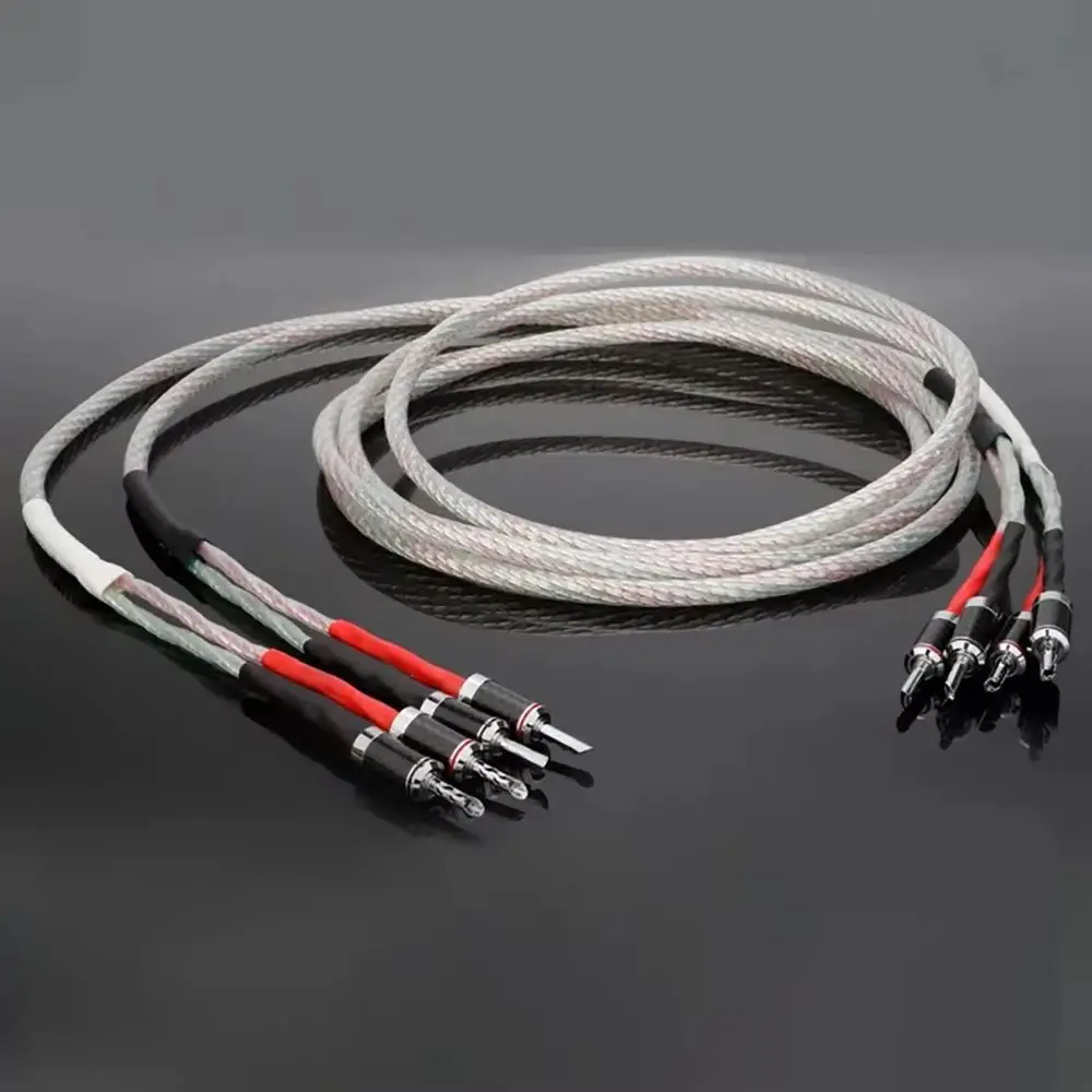 

Пара Hi-Fi акустических кабелей 8N OCC посеребренный провод сабвуфера аудиофильский углеродное волокно банан Y разъем рупор для динамика CD усилитель