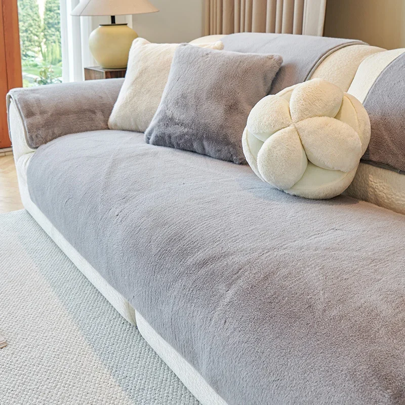 Thick Warm Plush Sofa Cushion Autumn and Winter Sofa Cover Super Soft Solid Anti-Slip Couch Slipcover Furniture Protector