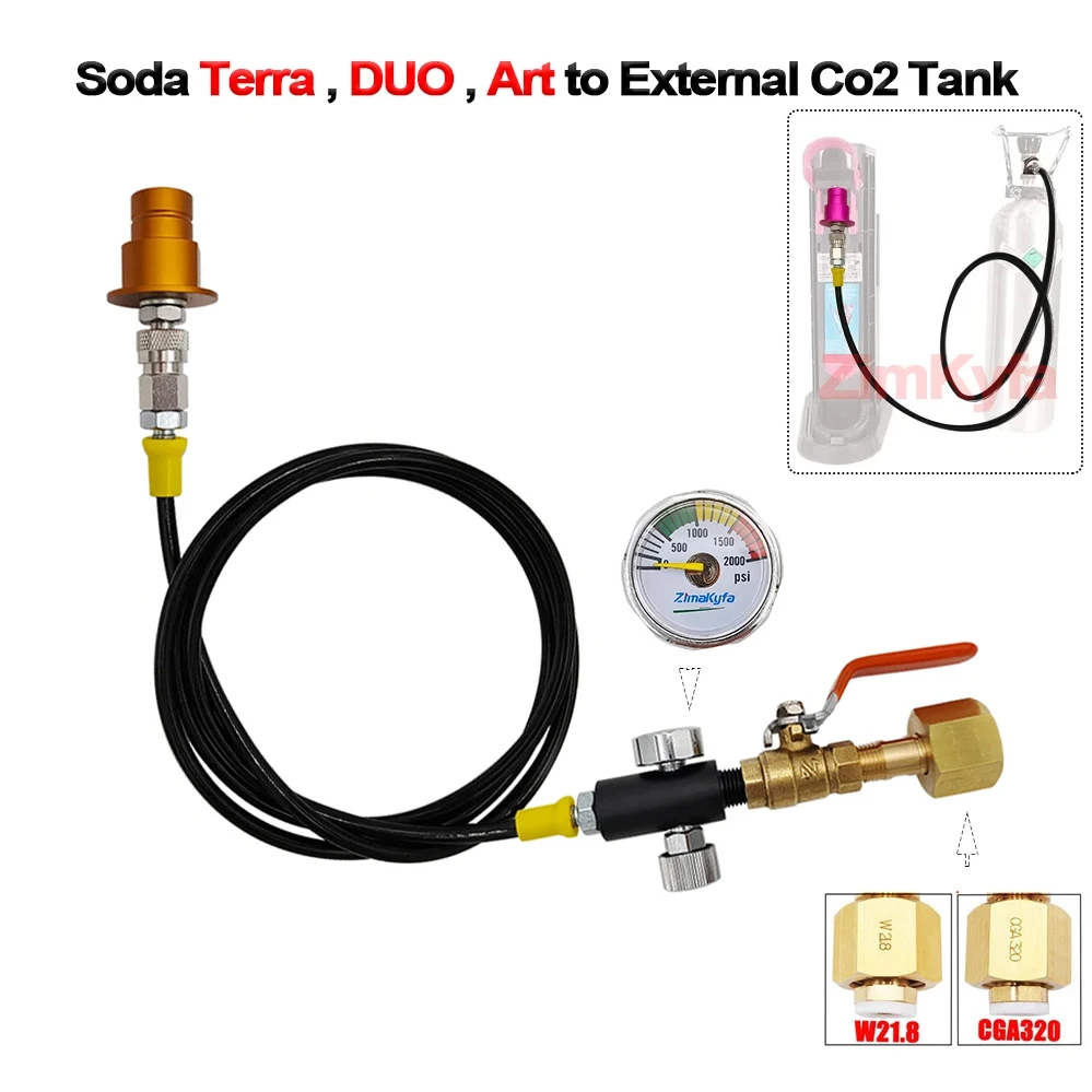 CO2 Hose 150CM Long for Sodastream Quick Connect DUO Terra Art Soda Machine to External Bottle Tank W/Flow Control Ball Valve