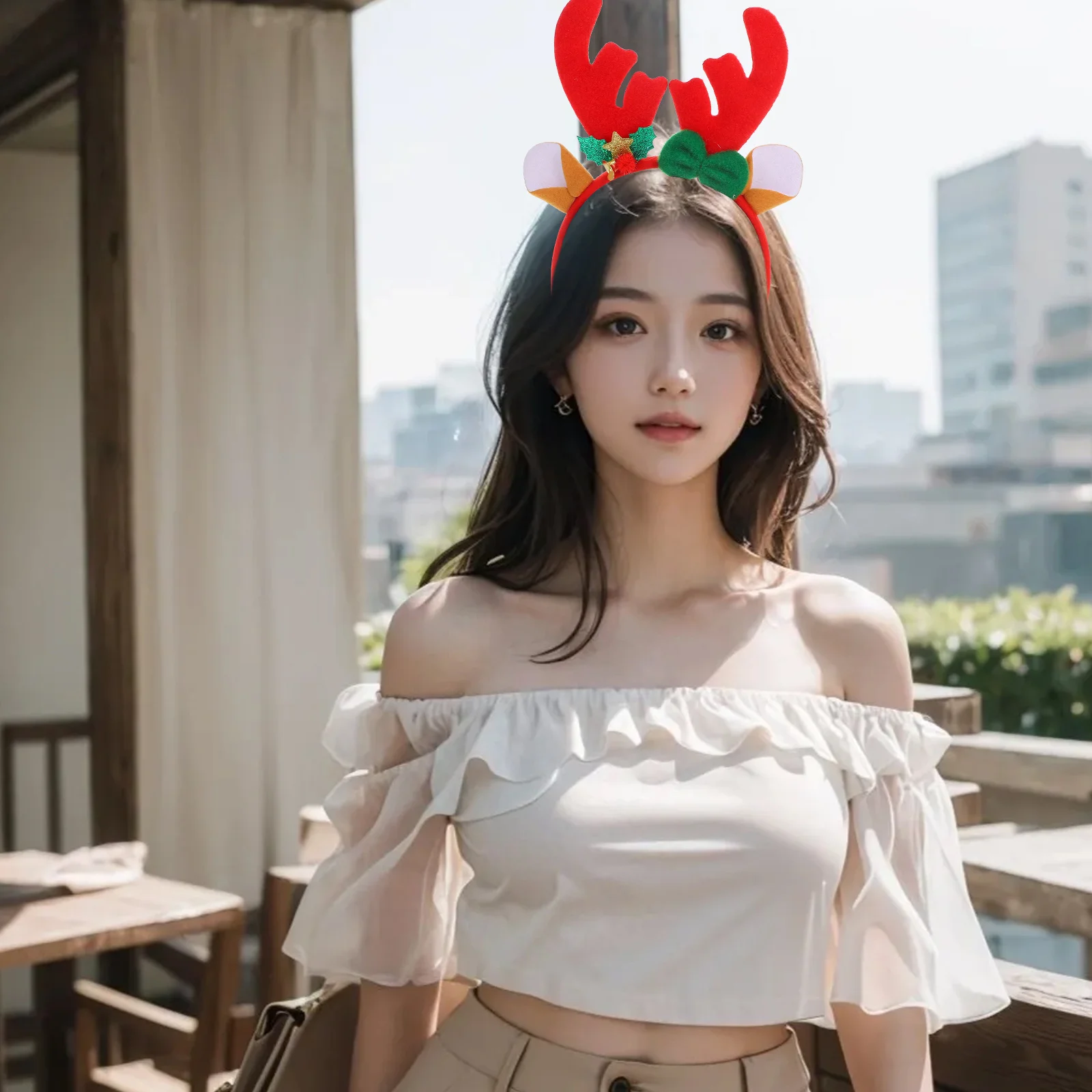 

2Pcs Reindeer Antlers Hairband Festive Christmas Party Favors Decorative Headwear for Themed Events Accessory Set