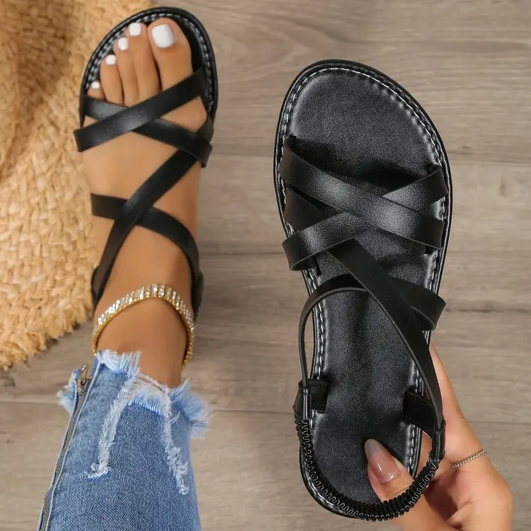 2024 summer new flat sandals open toe one line buckle Europe and the United States fashion large size women's shoes