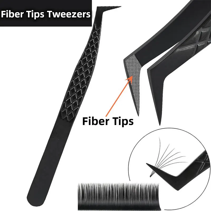 Fiber Tip False Lash Tweezers Nanometer Black For Eyelash Extension Mega Volume perfect close tip Boot isolation Precision Tools