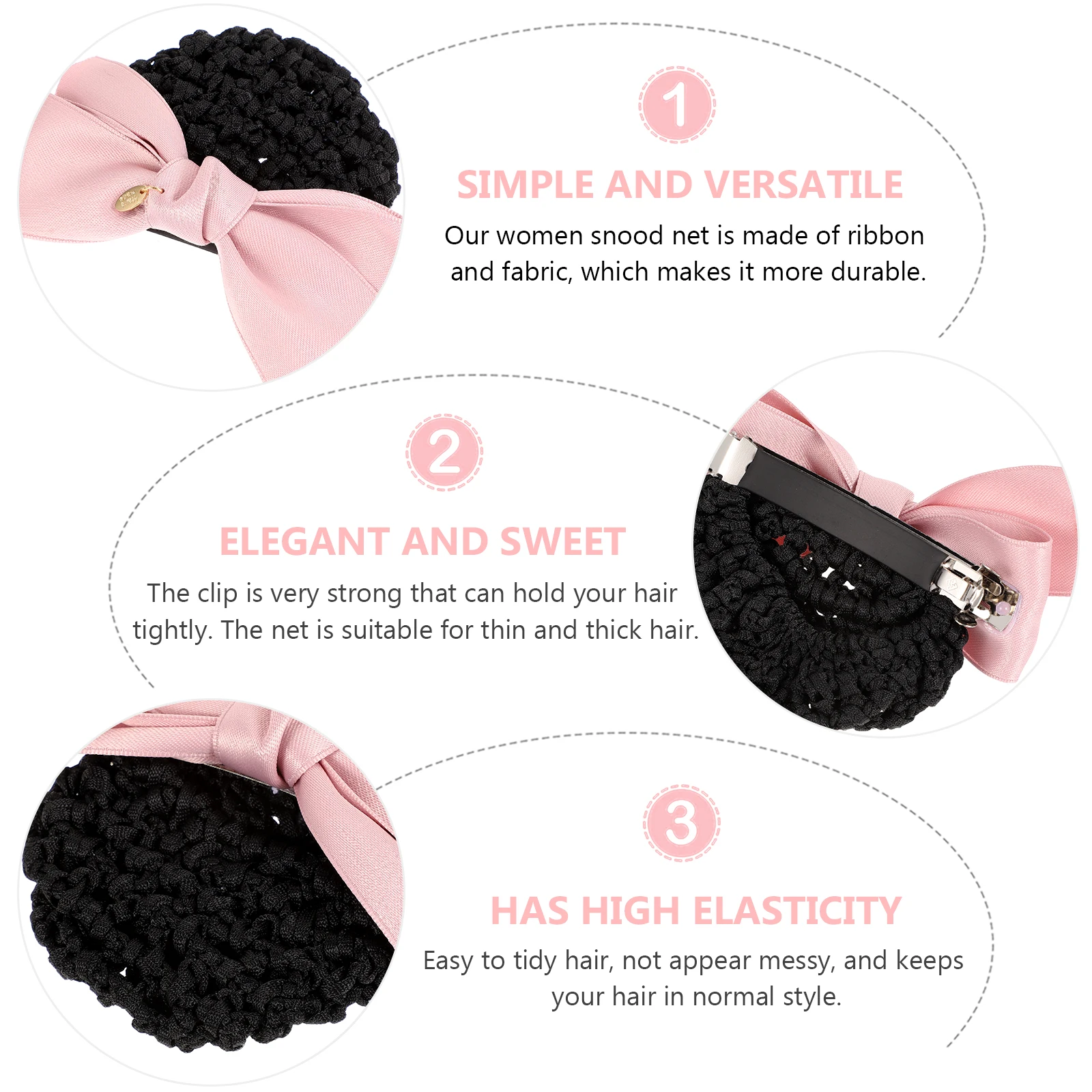 

Hair Accessory Work Head Flower Fat Network Nets for Buns Braid Elegant Pink Office