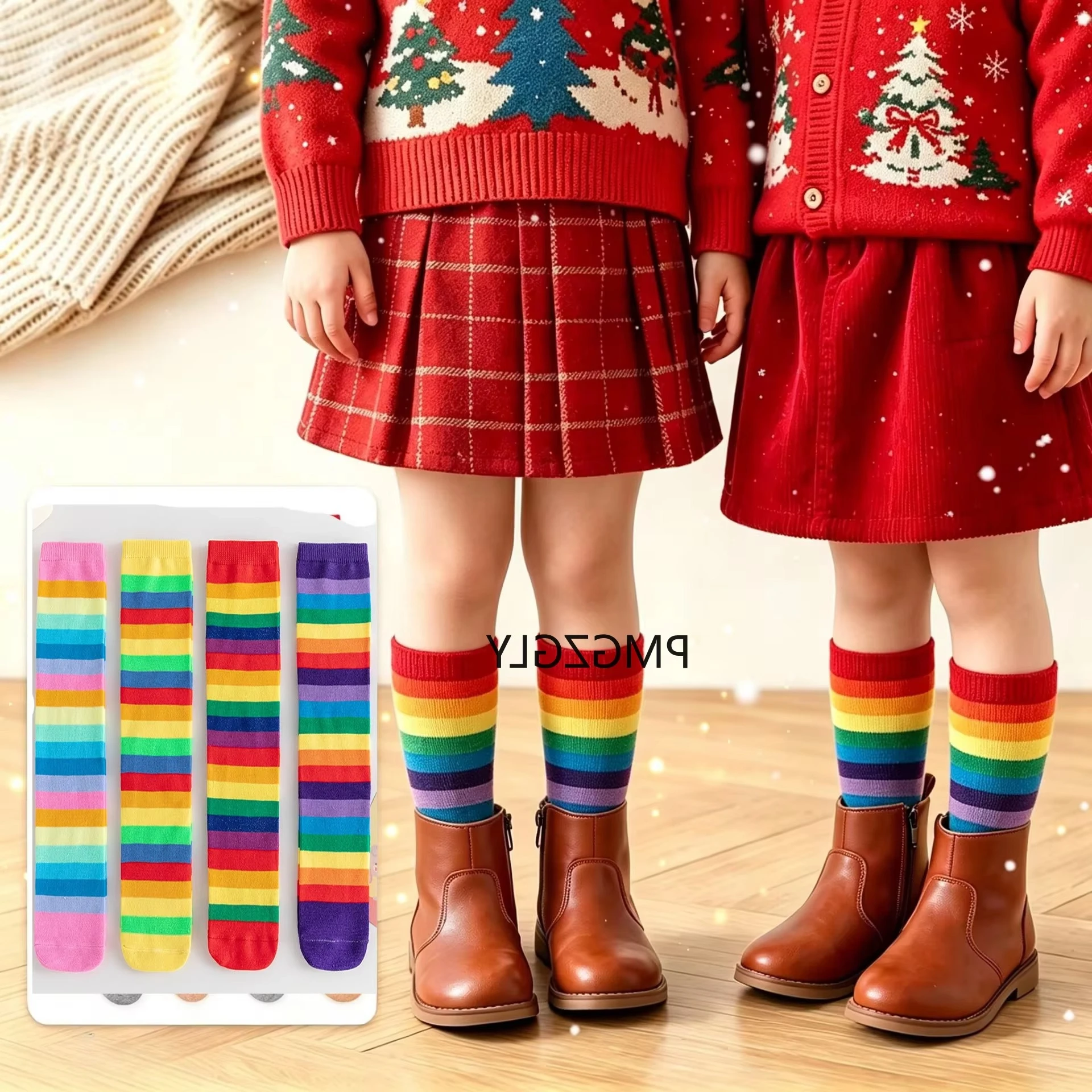 Funny Rainbow Colors Women's Stockings Breathable Elastic For Girls Cosplay Socks Party Performance Soft Rainbow Striped Socks