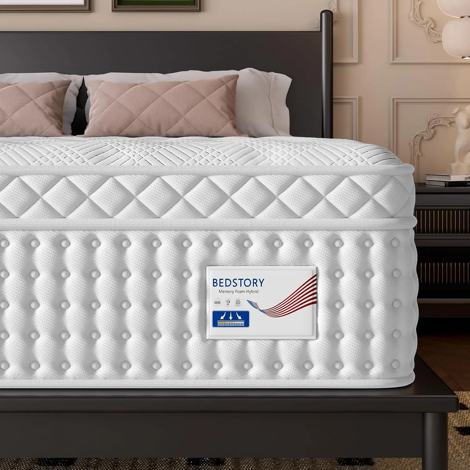 

BedStory 14 Inch Medium Firm Queen Mattress, Luxury Hybrid Mattress in a Box for Zoned Pressure and Back Pain Relief, Signature