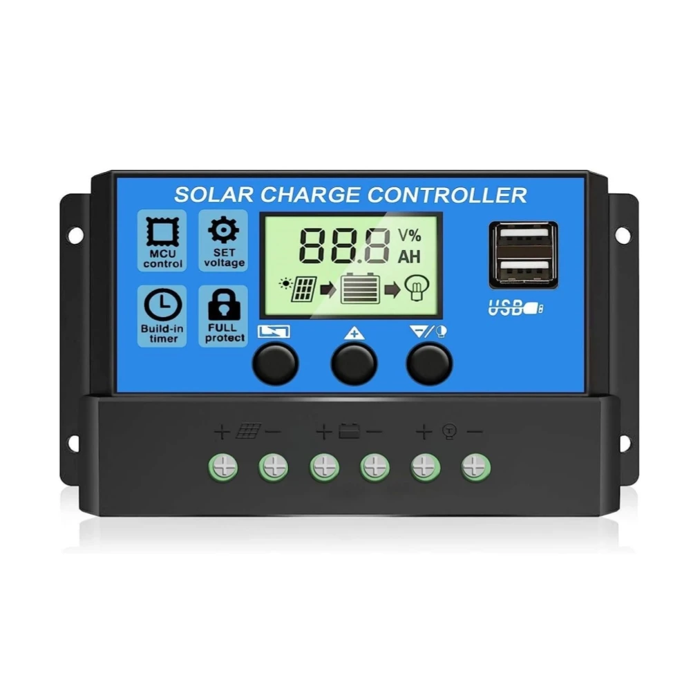 Solar Charge Controller 12V/24V PWM 10A 30A with Adjustable LCD Display Timer Setting ﻿