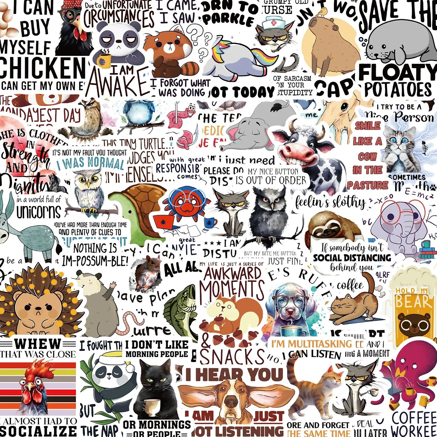 

10/50PCS Funny Animal Quote Sticker DIY Phone Laptop Luggage Car Skateboard Photo Album Water Cup Graffiti Decals Fun for Gift