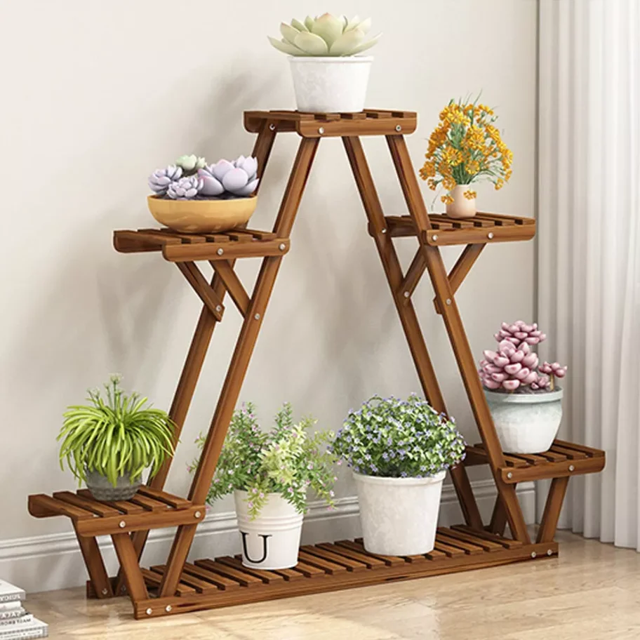 Wooden Plant Stand Holder 6 Tier Flower Pot Rack Corner Display Shelf for Indoor Outdoor