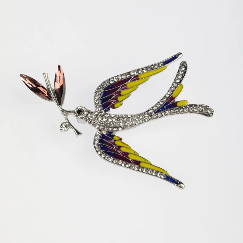 الكورية الموضة الراقية المينا بالتنقيط النفط ابتلاع عقد فرع دبابيس أنيقة الإبداعية حجر الراين الطيور بروش التلبيب دبابيس الهدايا