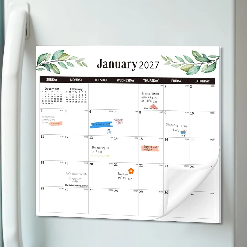 Magnetic Fridge Calendar Jan 2027-Jun 2028 Magnetic Calendar for Refrigerator with Ruled Blocks Tear-Off Pages 18 Monthly New